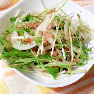 水菜と新玉ねぎの簡単和風ツナサラダ